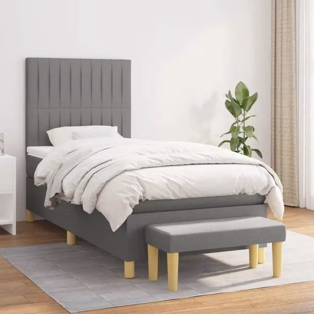 Letto Ibrido vidaXL con Giroletto a Molle e Materasso in Tessuto Grigio e Bianco L: 100 cm, P: 200 cm, H: 203 cm – 1