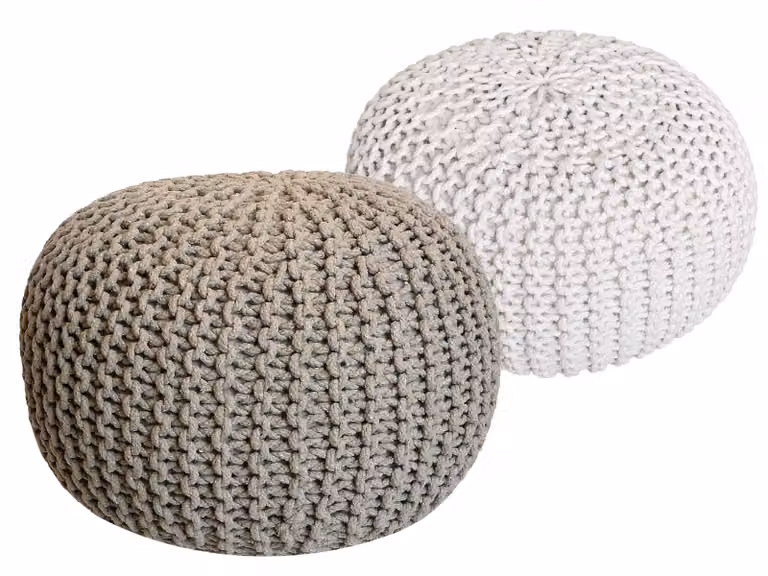 Set di 2 pouf a maglia pouf sedile pouf sedile pouf cuscino da terra Ø 55cm beige/bianco