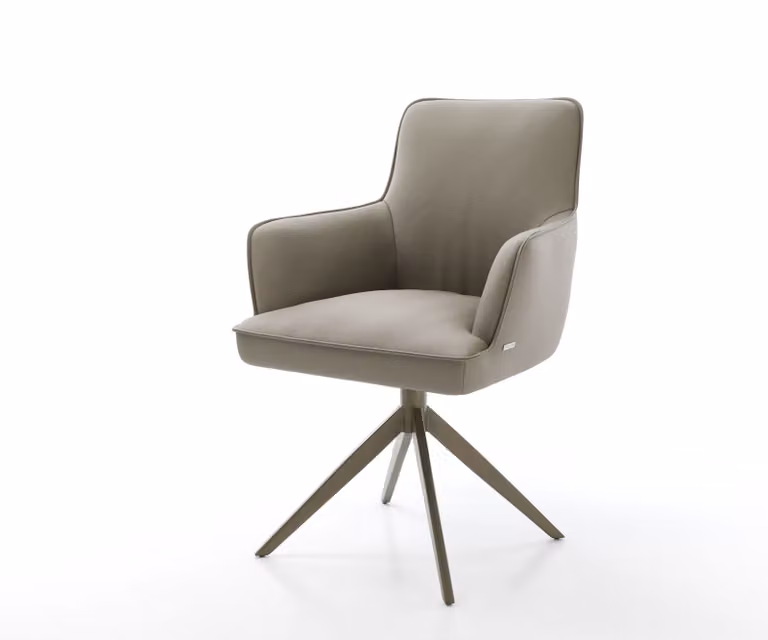 Sedia girevole DELIFE Heira-Flex con braccioli in vera pelle, base a croce larga, finitura effetto titanio, girevole a 360°, molleggiatura a sacco.