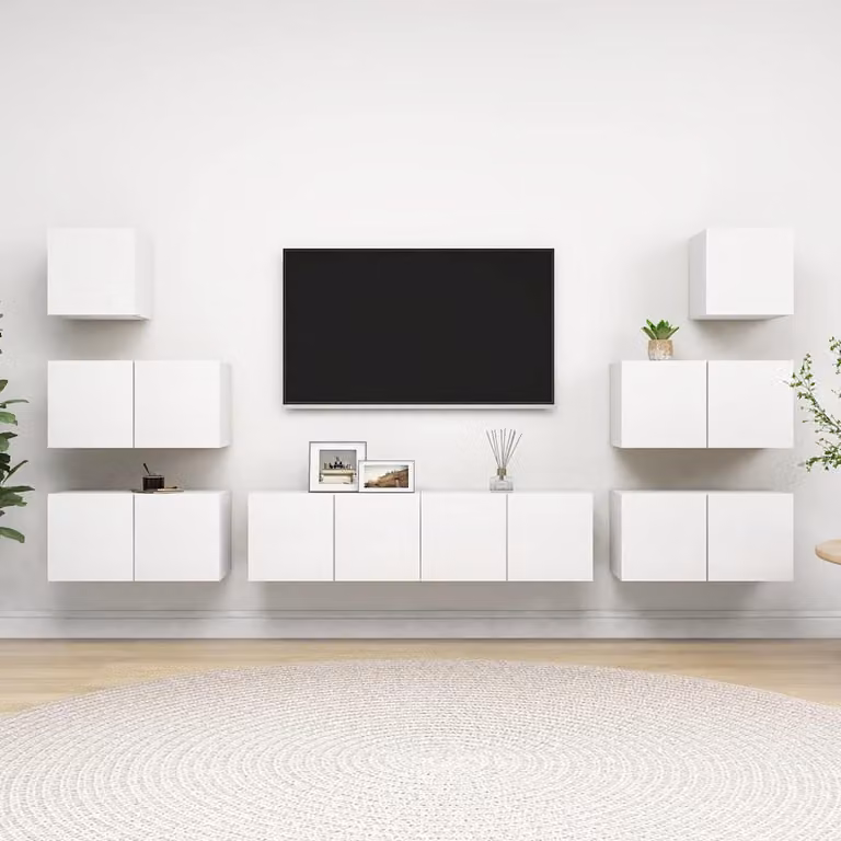 Set Mobili Porta TV Moderno vidaXL in 8 Pezzi Bianco in Legno e MDF