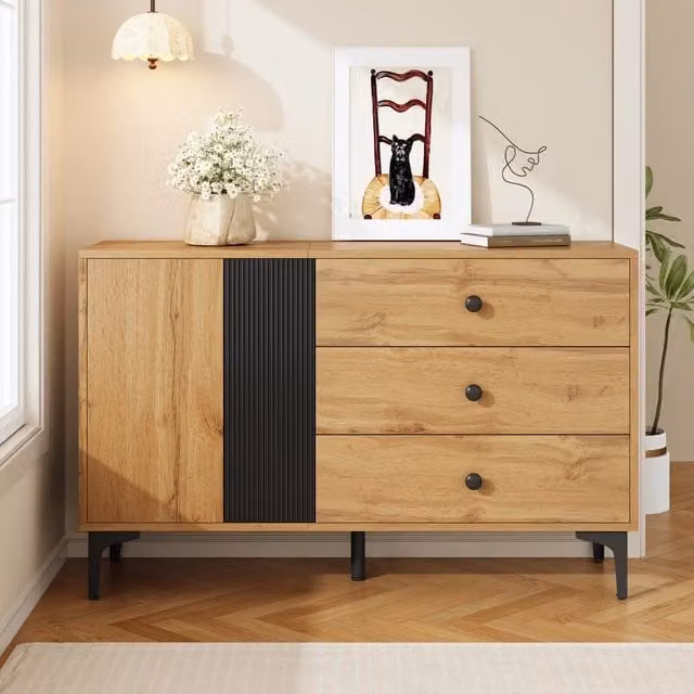 Ancora Zephmum per soggiorno e sala da pranzo, design minimalista, nero e marrone, L/P/H: 120 x 35 x 76 cm