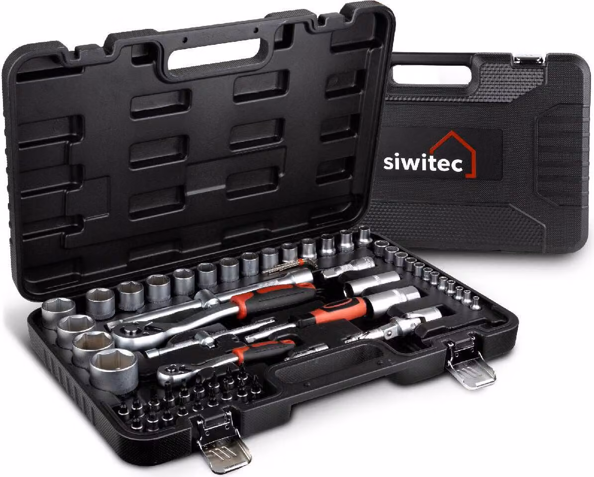 set di chiavi a bussola siwitec da 65 pezzi, scatola a cricchetto, scatola a cricchetto, acciaio CRV
