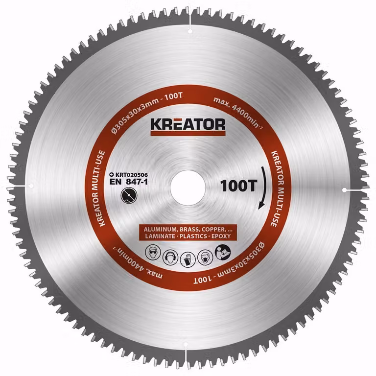 Lama circolare metallo legno PVC ø 305 x 30 x 2,2 mm 100 denti + 3 anelli di riduzione