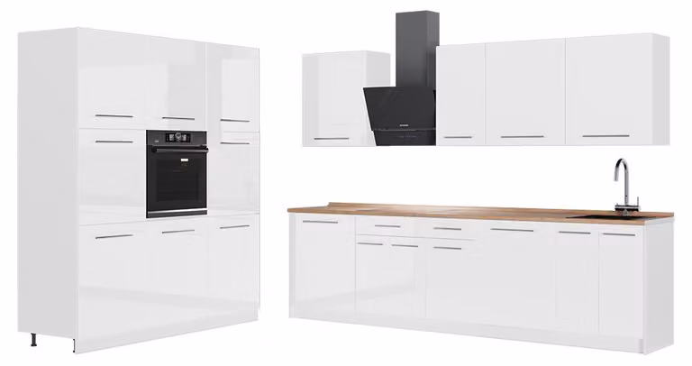 Cucina componibile Vicco Fame-Line Bianco lucido/Bianco 460 cm, PL Rovere, Model 63838