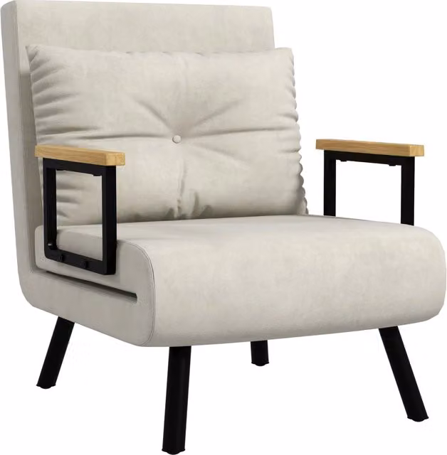 Poltrona Letto Reclinabile Singola con Braccioli in Velluto Beige GIORDANOSHOP – 1