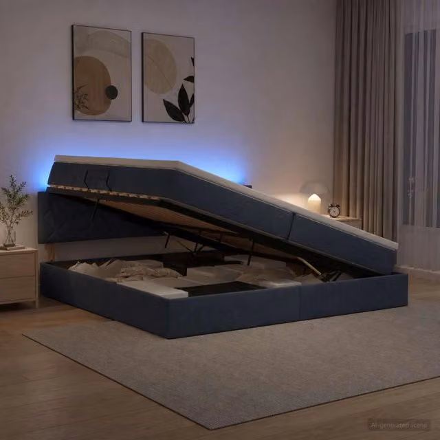 Letto con contenitore e illuminazione LED vidaXL in tessuto grigio con porta USB e base a sollevamento L/P/H: 204 x 200 x 140 cm