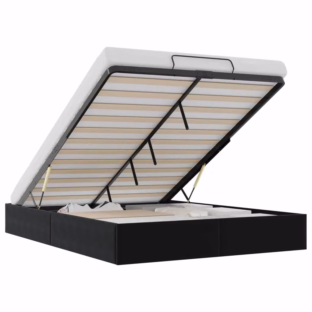 Letto ottomano moderno vidaXL in velluto nero con base a sollevamento L: 152 cm, P: 203 cm, H: 140 cm – 2