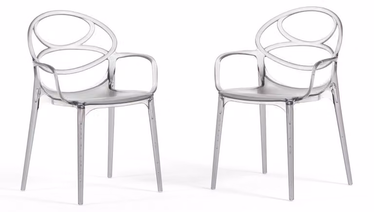 Set di 2 sedie impilabili in policarbonato con braccioli, piedini antiscivolo e design moderno, ideali perda pranzo, bar e ristoranti – colore: grigio "Charlotte"