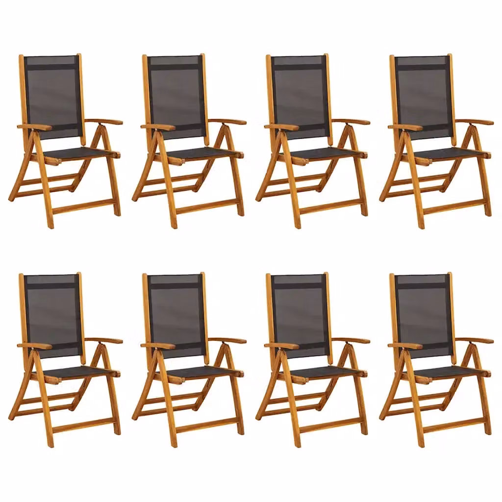 Set di 8 sedie pieghevoli da giardino vidaXL in legno di acacia oliato e textilene nero e marrone con braccioli – 2