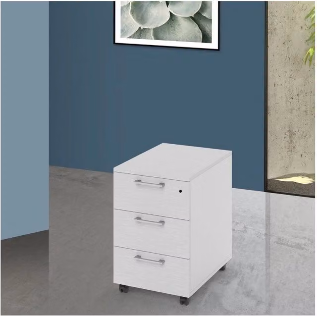 Cassettiera da ufficio 3 cassetti bianco frassinato Ibisco con ruote e serratura 40x55x58H