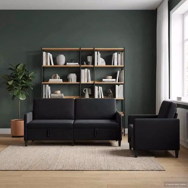 Set di Divani con Storage 2 pz Nero Poliestere 3429252