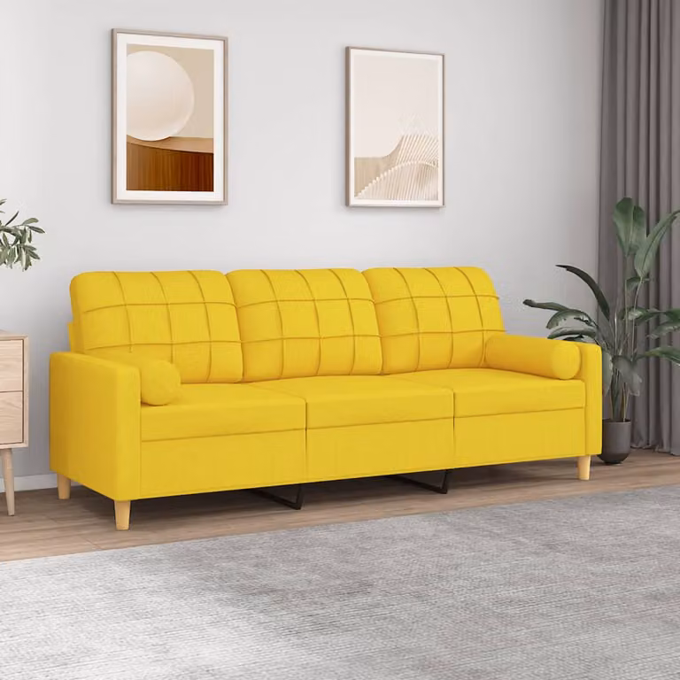 vidaXL Divano Moderno a 3 Posti in Tessuto Giallo con Cuscini e Coperture Rimovibili L: 198 cm, H: 80 cm, P: 77 cm