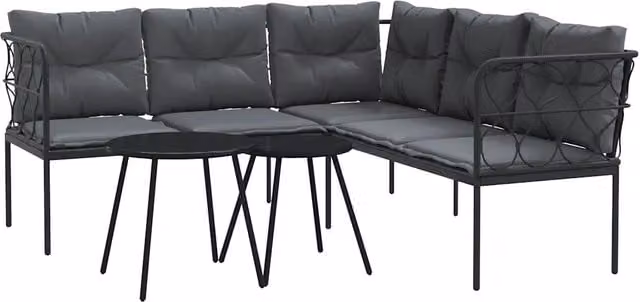 Set Salotto da Giardino Moderno a Forma di L con Tavolino e Cuscini in Textilene e Acciaio Verniciato Antracite
