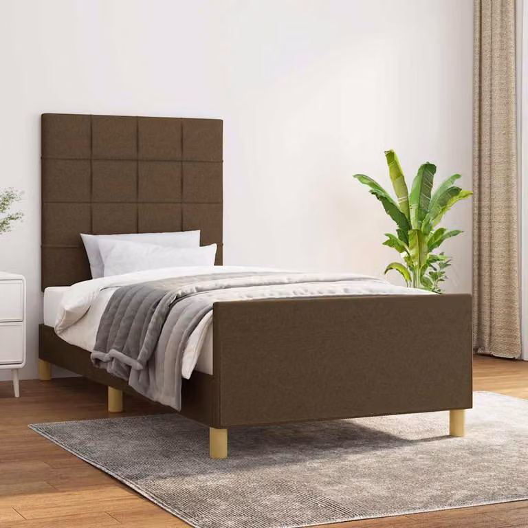 vidaXL Giroletto moderno in legno di larice e tessuto marrone, L/P/H: 193 x 93 x 128 cm