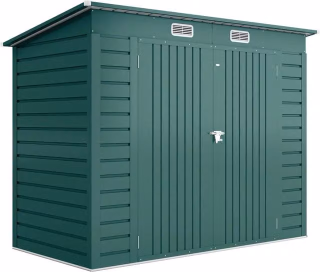 Capanno Porta Attrezzi 249x121x183 cm con 2 Prese d'Aria e Chiavistello in Acciaio Verde