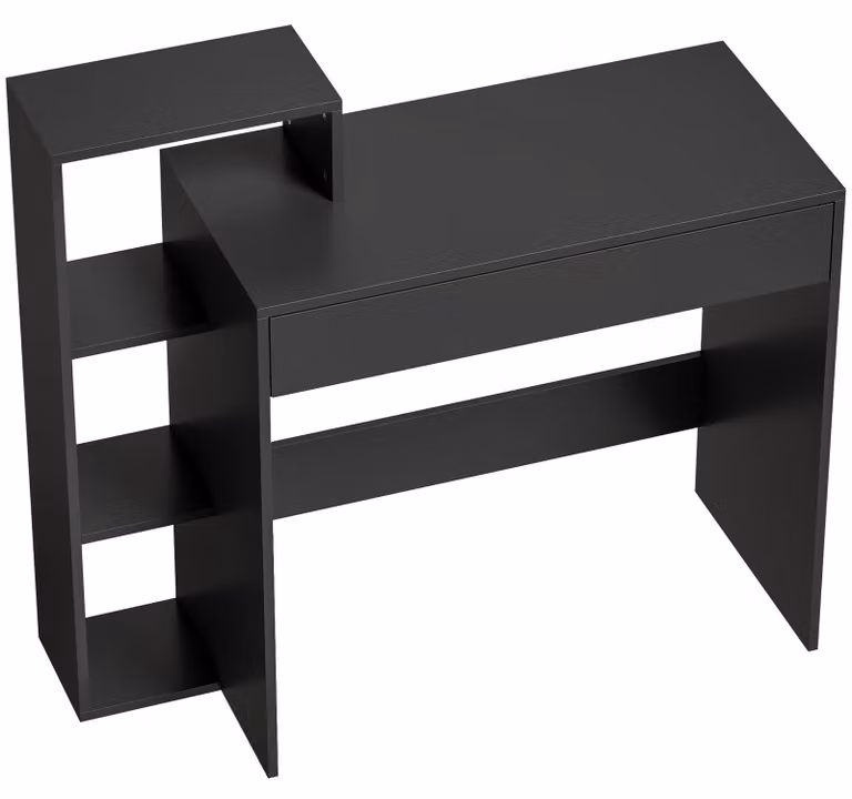 Scrivania PC Moderna 100x40x90 cm con 3 Ripiani Aperti e Cassetto in Legno Nero