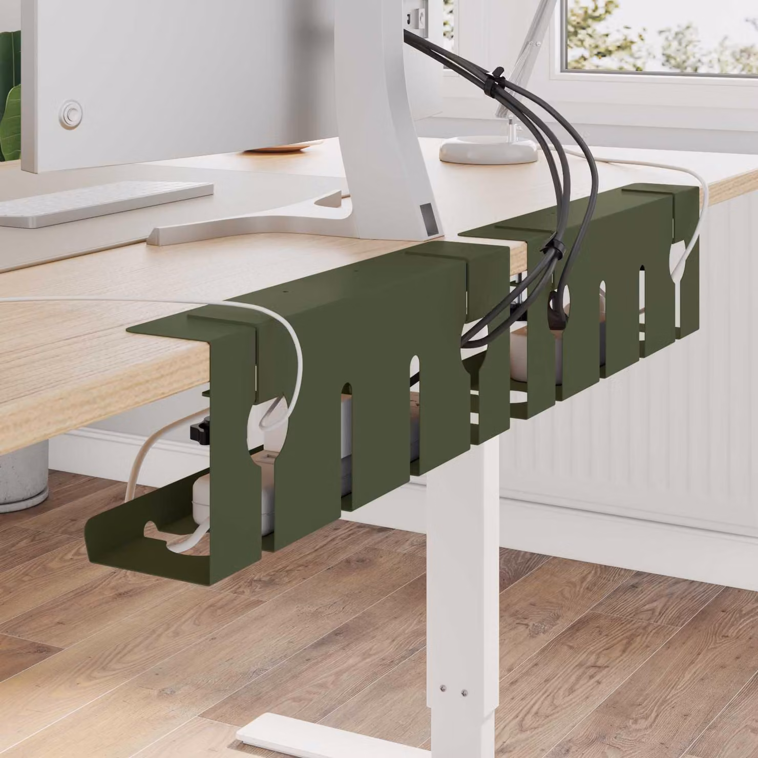 Maison Exclusive - Contenitore per la gestione dei cavi da inserire sotto la scrivania, confezione da 2 pezzi, colore verde oliva