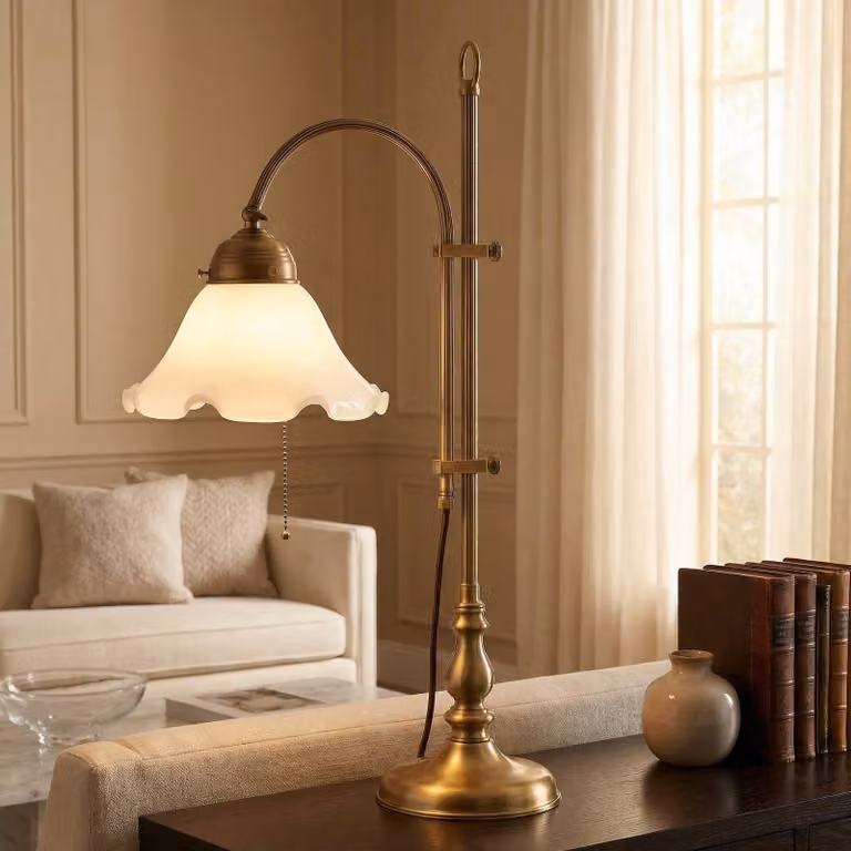 Berliner Messinglampen Lampada da tavolo ERNST, Bronzo / Ottone antico, Soggiorno / Sala da pranzo, Ottone, Antico, Lampada da tavolo