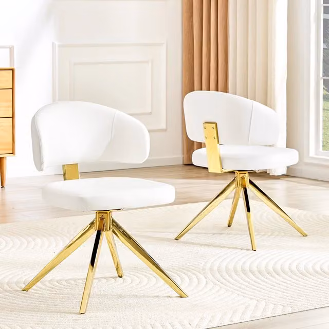 Set di 2 sedie da pranzo WISHDOR in ecopelle bianca, girevoli a 360° con struttura in metallo e design scandinavo