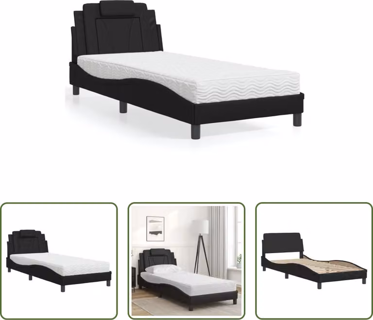 The Living Store Letto con materasso nero 90x190 cm in ecopelle