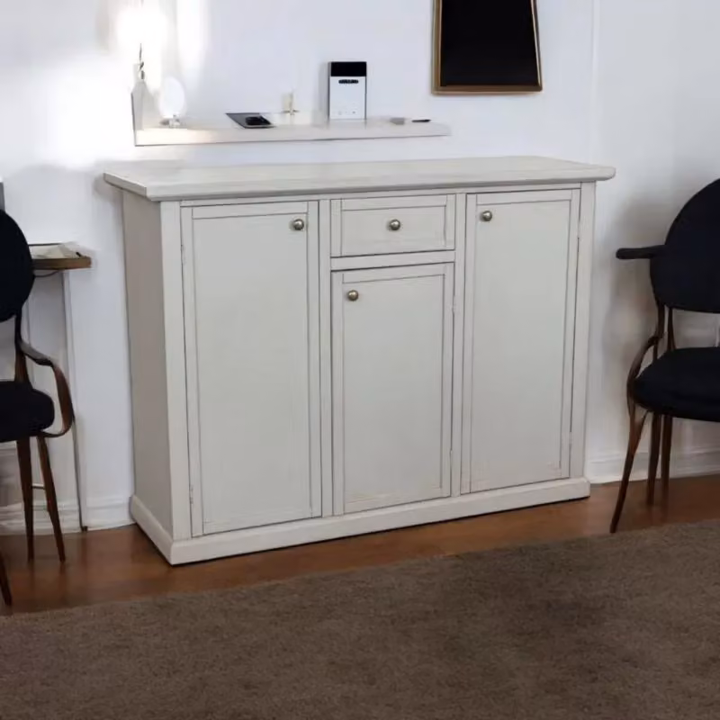 Madia credenza shabby chic in legno di pino con 3 porte e 1 cassetto grigio anticato Mobili 2G L: 120 cm, P: 39 cm, H: 85 cm – 2
