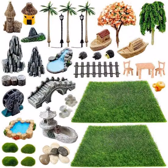 Set di decorazioni da giardino in miniatura composto da 42 pezzi - Ideale per progetti fai da te