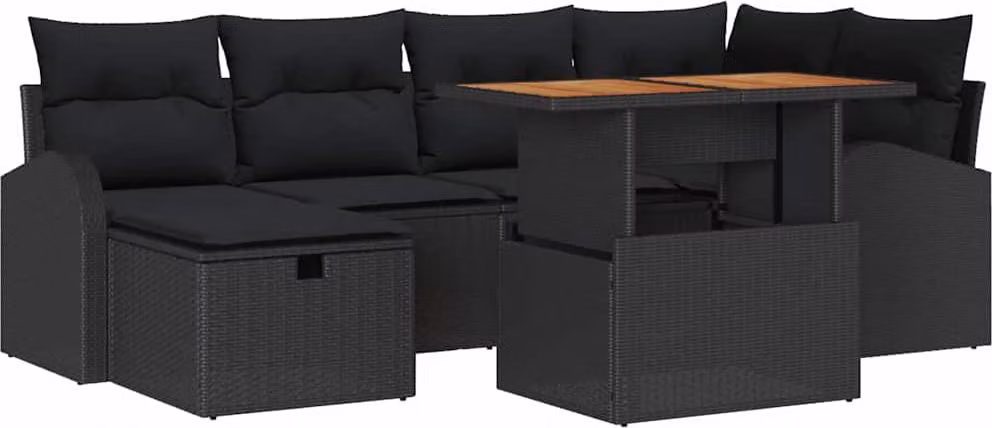 Set Divano da Giardino 7 pcs Nero polyrattan