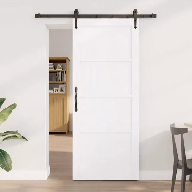 Porta scorrevole moderna vidaXL in legno e acciaio, colore bianco, L: 198,5 cm x H: 152,5 cm