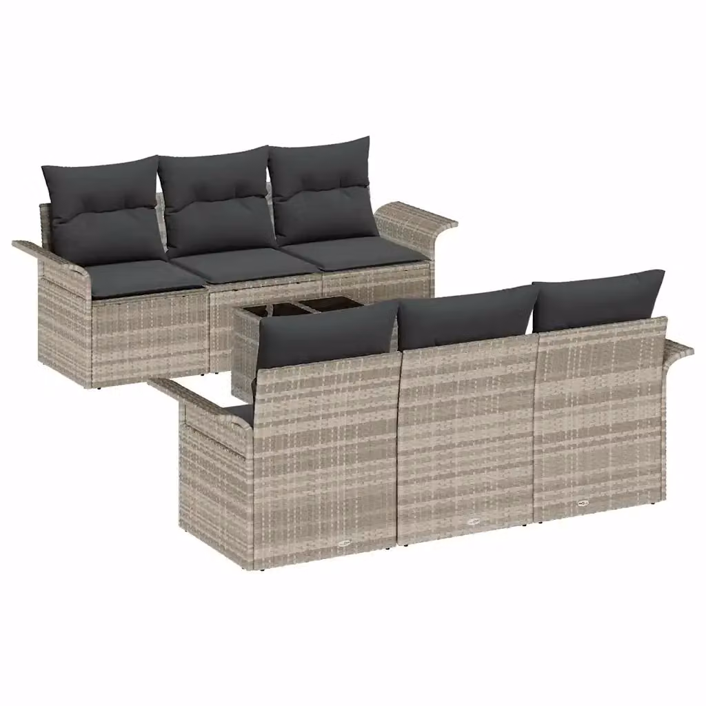 Set Divano da Giardino vidaXL 7 Pezzi a Forma di L Grigio con Tavolino e Cuscini in Polyrattan e Acciaio – 2