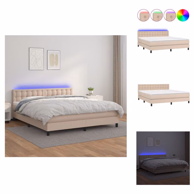 vidaXL Letto a molle con materasso e LED cappuccino-marrone 160x200cm - Letti & strutture letto