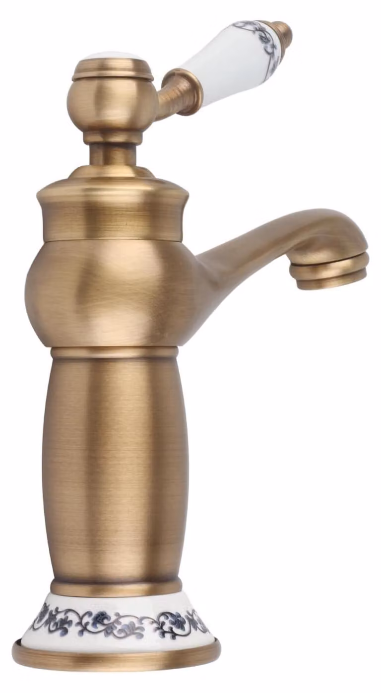 Rubinetto antico - Monocomando - Ottone con decorazioni floreali - Per lavabo/vasca da bagno - 19 x 16,5 x 6,4 cm - Facile da installare - Rubinetto per lavabo