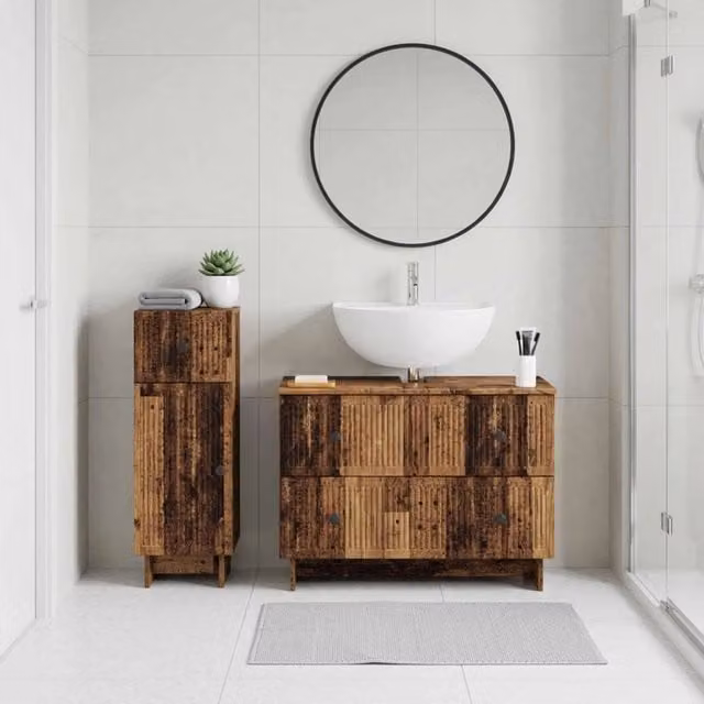 Set di mobili da bagno vidaXL composto da mobile lavabo e mobile contenitore in legno marrone, stile moderno