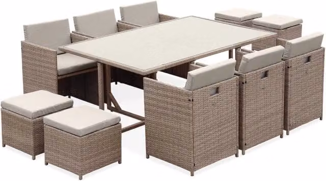 Set tavolo da giardino in resina intrecciata con 6-10 posti, beige