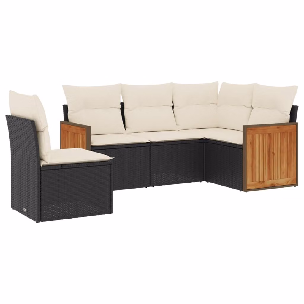 Set Divani da Giardino 5 pz con Cuscini in Polyrattan Nero