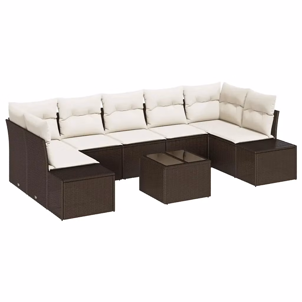 Set Divano da Giardino vidaXL 8 pz in Polyrattan Marrone e Beige con Tavolo in Vetro e Metallo – 2