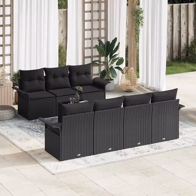Set Divano da Giardino 8 pz Nero polyrattan 3345273