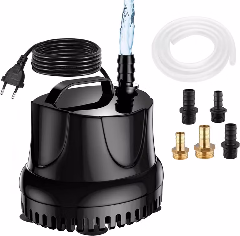 Mini pompa sommergibile da 25W, con portata di 1500 litri all'ora, ideale per fontane e piscine