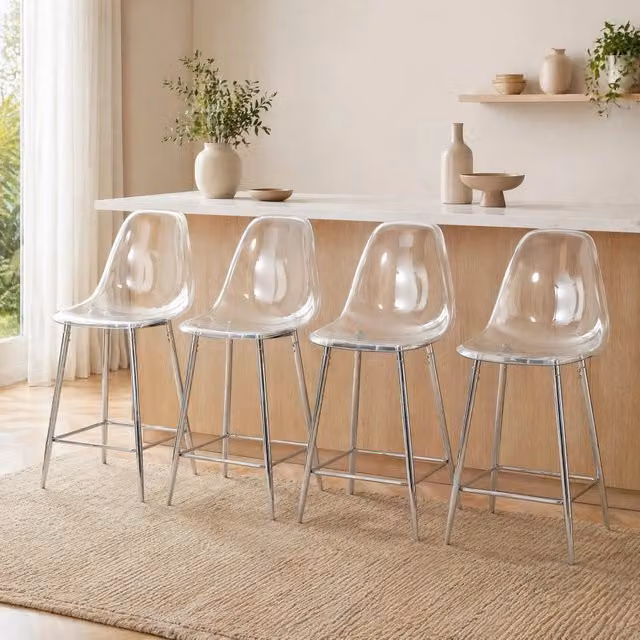 Set di 4 sgabelli da bar trasparenti 51x45x102 cm – design moderno, senza tavolo