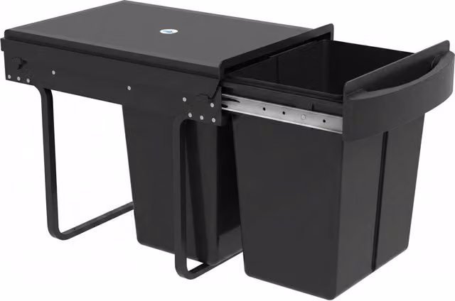 Pattumiera sottolavello estraibile per raccolta differenziata 2 x 20L, telaio in acciaio nero, salvaspazio per cucina, 52 x 33,5 x 41 cm