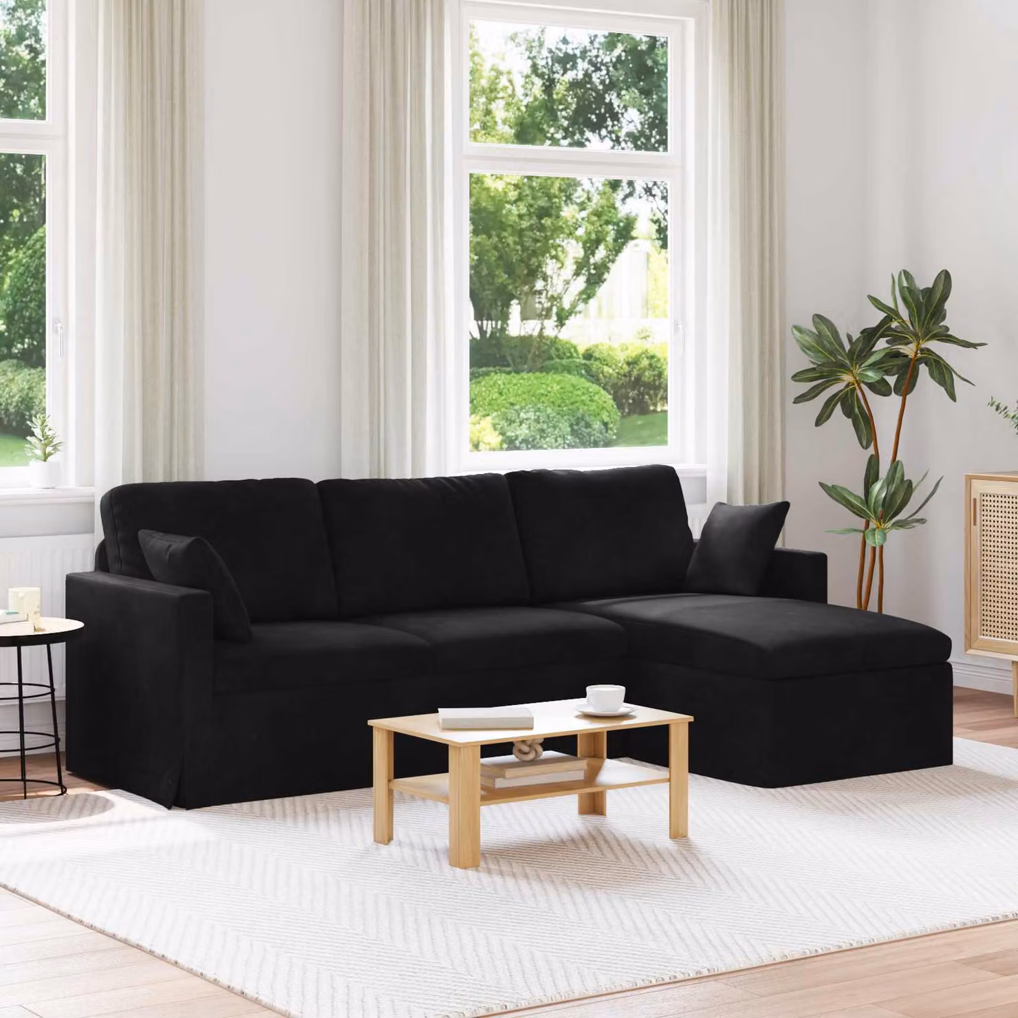 vidaXL Divano Moderno in Velluto Nero con Struttura in Metallo L: 228 cm, P: 134 cm, H: 80 cm – 1