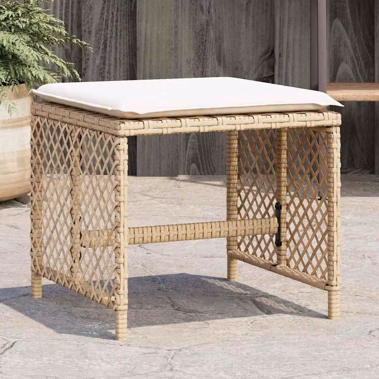 Set di 4 sgabelli da giardino vidaXL in polyrattan con cuscini beige L/P/H: 41 x 41 x 36 cm