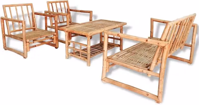 Set da giardino vidaXL composto da 4 pezzi in bambù con cuscini beige e tavolino da esterno marrone