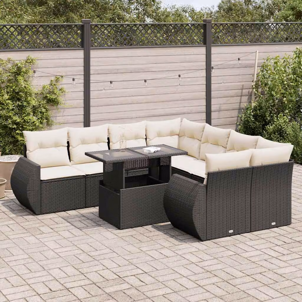 Maison Exclusive - Set Divani da Giardino 9 pz con Cuscini Nero in Polyrattan