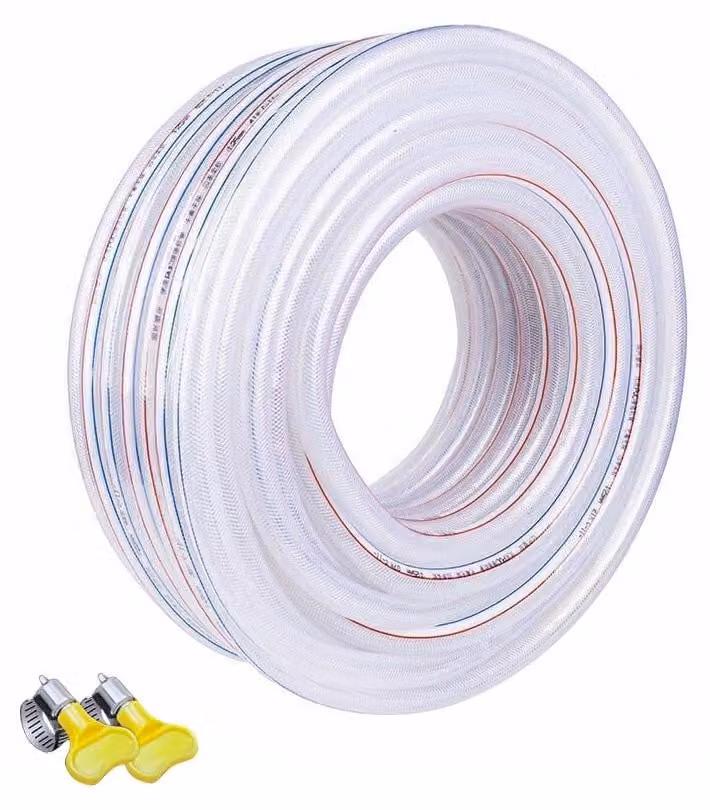 Tubo trasparente in PVC per applicazioni di pressione, lunghezza 3 metri, diametro 25 mm, con inserto in tessuto