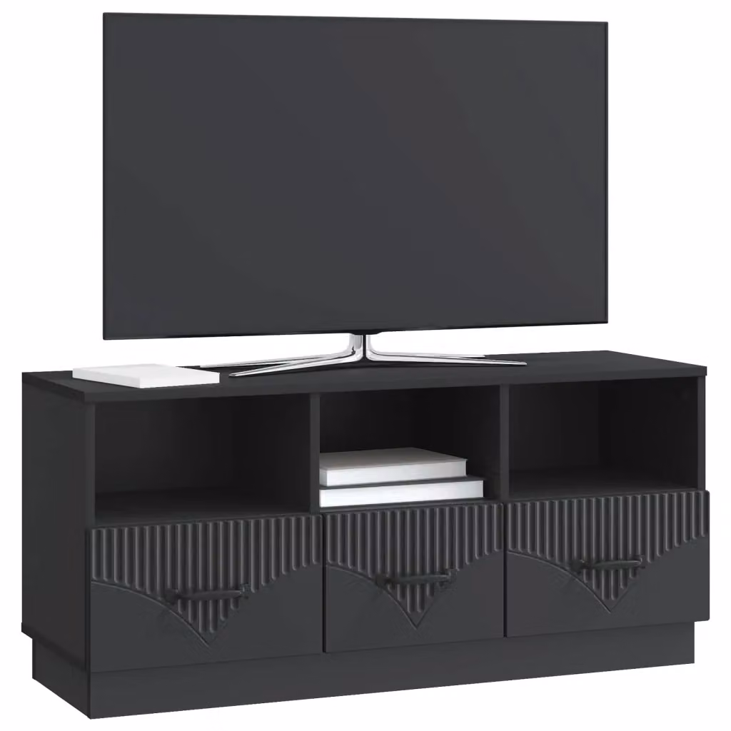 Mobile TV moderno nero in legno MDF per soggiorno L: 102 cm, P: 34,5 cm, H: 47 cm – 2