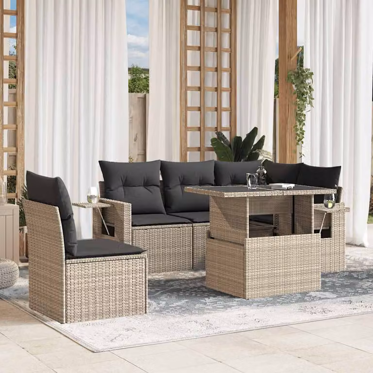 Set Divano da Giardino a L vidaXL in Polyrattan con Cuscini e Tavolino, 6 Pezzi, Grigio Antracite