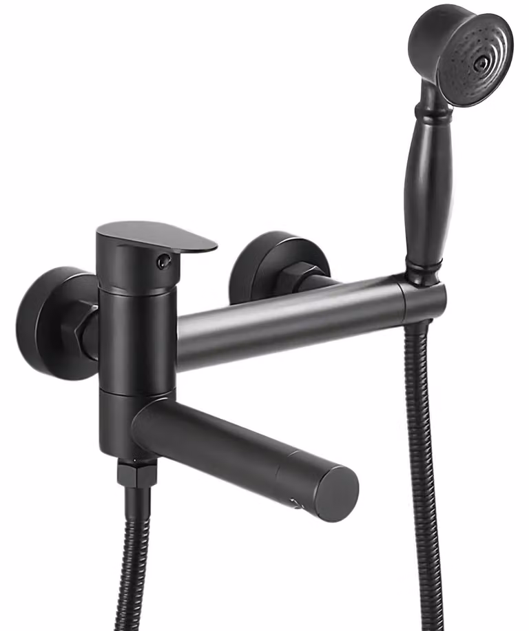 Miscelatore per doccia con soffione manuale, nero, in ottone, con bocchetta di erogazione di 24 cm