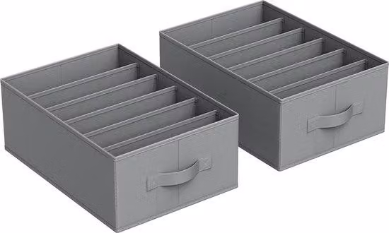 Set composto da 2 armadi, armadi a 6 scomparti, armadi pieghevoli, 42 x 30 x 17 cm, per pantaloni e indumenti, grigio-bianco