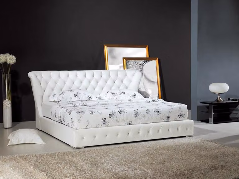 Designer Bett Chesterfield Leder Hotel Betten Doppel Schlaf Zimmer Luxus Weiß