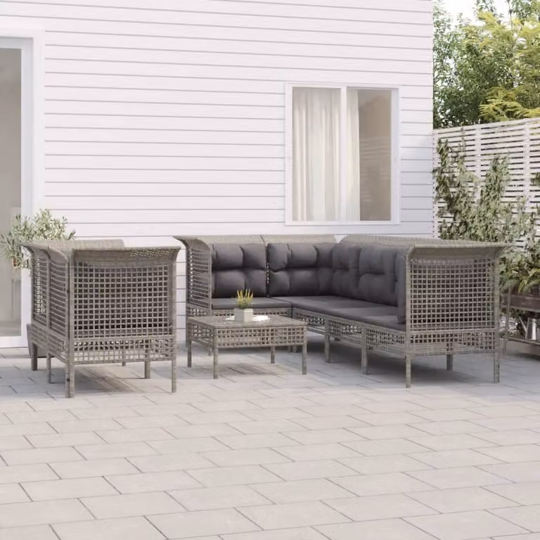 Maison Exclusive - Set Divani da Giardino 8 pz con Cuscini in Polyrattan Grigio